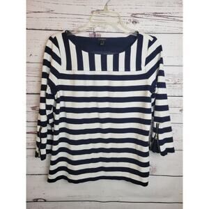 Talbots Striped Top Black Blue White 3/4 Zipped Sleeve Casual Women's Size Large